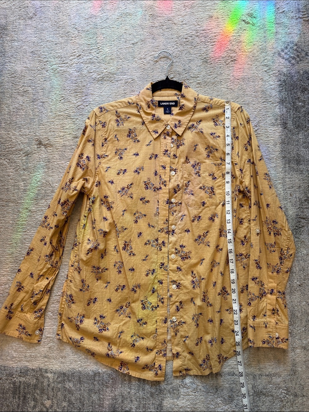 Lands' End Mustard Floral Long-Sleeve Button-Down Shirt